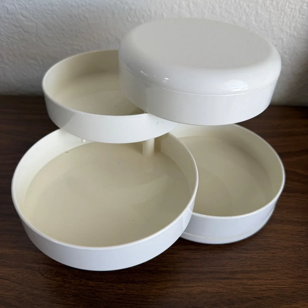 Vintage Interdesign Swivel Organizer White With Lid MCM Trinket Jewelry Case 70s
